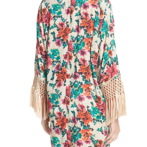 NWT ViX Fringe Trim Floral Cover-Up Dress Large - Picture 4 of 7